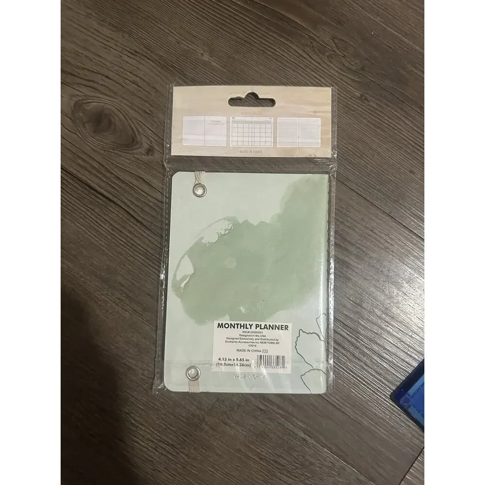 Enchante Monthly Planner Undated 4.13 x 5.65 Sage Green Floral Pocket Planner